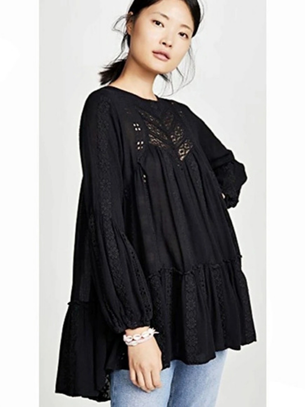 Free People Kiss kiss Black Tunic Size Small NWT